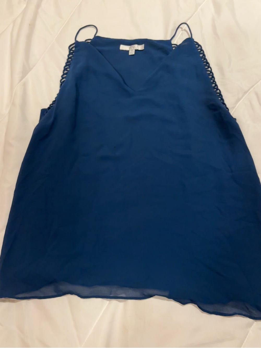 Q&A Women's Royal Blue V-Neck Spaghetti Strap Tank with Braided Sides XL